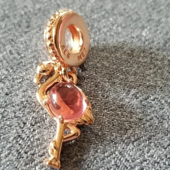 Pink Murano Glass Flamingo Dangle Charm - Picture 3 of 5